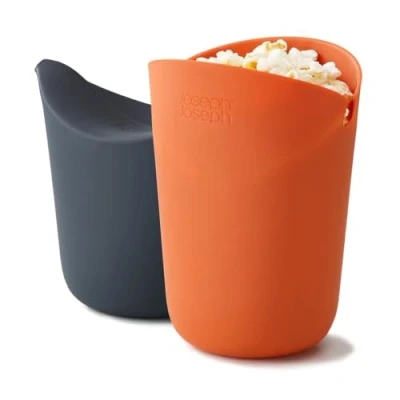Image of Joseph M Cuisine Single Serve Popcorn Maker set of 2, Size Approx. 30 g (1oz) Orange/Grey, 16