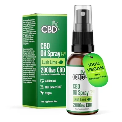 Image of CBDFX 2000mg CBD Spray High Strength Flavoured Oil Lush Lime Vegan Non GMO Blended with MCT Improved Purity All Natural No THC 30 ml (40 Days)