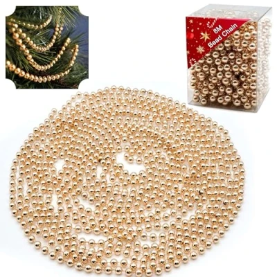 Image of Christmas Tree Beads, Rose Gold 8M Bead Chain, Xmas Beads Garland Hanging Adornment, Home Party Supplies, Delightful Indoor and Outdoor Holiday Ornaments