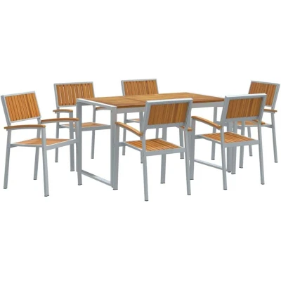 Image of vidaXL 7 Piece Garden Dining Set Solid Wood Acacia and Metal