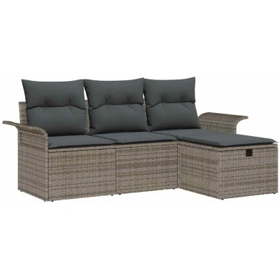 Image of vidaXL 4 Piece Garden Sofa Set with Cushions Grey Poly Rattan