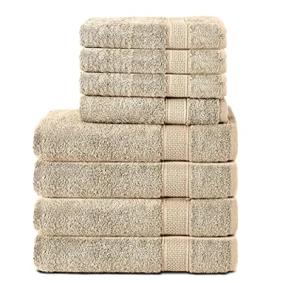 Image of Komfortec Set of 8 Hand Towels 100% Cotton, 4 Bath 70 x 140 cm and 50 100 cm, Terry Clothing, Soft, Large, Anthracite Grey/Dark Green