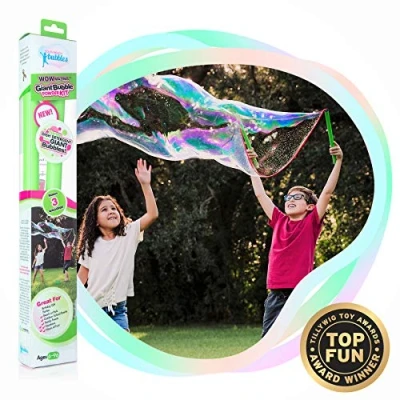 Image of WOWMAZING Giant Bubble Powder Kit: Include Large Wand and 3 Packet of Big (Makes 12 Liter) Outdoor Toy for Kids, Boys, Girls Made in USA
