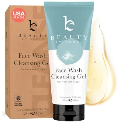 Image of Facial Cleanser Organic and Natural Gel Daily Face Wash Anti Aging, Deep Pore Cleansing Soap for Acne Prone Breakouts, Normal, Oily or Combination Skin, Best Men &amp; Women, Can Use With Brush