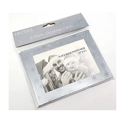 Image of Pack of 6 Silver Personalised Photo Frame Christmas Cards 4 x Make your own Festive DIY (Add photos)