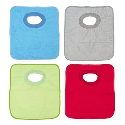 Image of Ti TIN Set of 4 Waterproof Terry Baby bibss, 32x36cm bib for Babies and Toddlers from 1 Year with Elastic Fastener (Rubber Band), Cotton, Breathable, Easy to Clean, Colour: red, Blue, Orange
