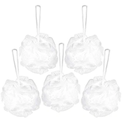 Image of BRUBAKER Cosmetics Bath &amp; Shower Sponge Exfoliating Body Pouf with String for Hanging 5 Pack White