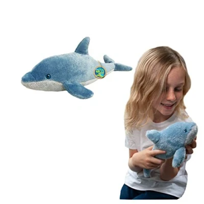 Image of EcoBuddiez Dolphin from Deluxebase. Small 26cm Soft Plush Animals made Recycled Plastic Bottles. Eco Friendly Cuddly Gift for Kids and Cute Stuffed Animal Toy Toddlers.