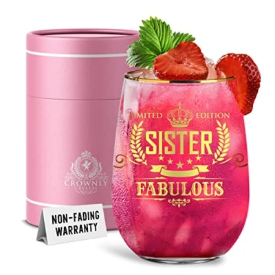 Image of CROWNLY CRYSTAL® Gold Gifts for Sister from Personalised Her Glass Brother Christmas Big Best Friend Birthday