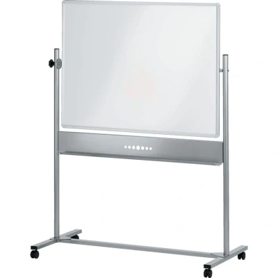 Image of Nobo Steel Mobile Dry Wipe Magnetic Whiteboard With Horizontal Pivot (Flips Top To Bottom), Free Standing On Castor Wheels, Pen Tray Holder &amp; Marker, White, 1901031