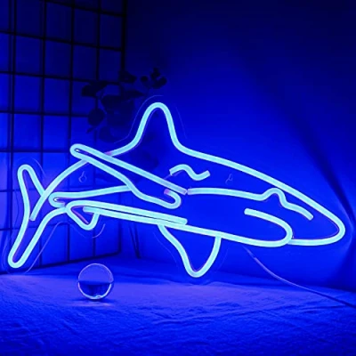 Image of Ineonlife Shark Led Neon Sign For Bedroom Blue Signs Wall Decorative 17&#039;&#039;x9&#039;&#039; Acrylic USB Powered Unique Night Light Boys Gifts Living Room Shop Hotel Bar Party Supplies