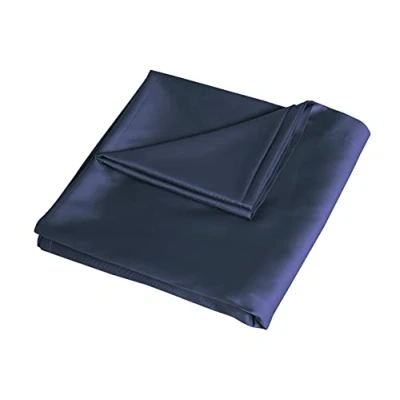 Image of Sleepdown Flat Sheet 100% Cotton Sateen Soft Cosy 300 Thread Count Luxury Bedding Bedsheet Bed Linen Navy Blue Double (230cm x 254cm) 5056242826132
