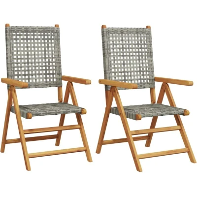 Image of vidaXL Garden Chairs 2 pcs Grey Solid Wood Acacia and Poly Rattan
