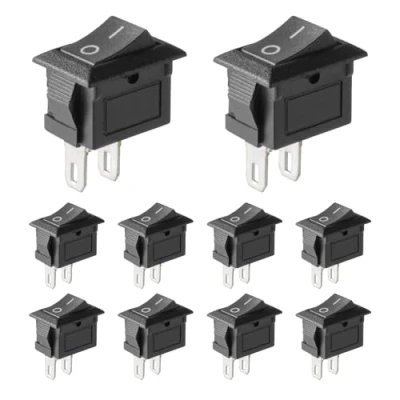 Image of 10 Pcs Black Rocker Switch ON/Off Toggle SPST 2 Pin AC 6A/250V 10A/125V Mini for Car, Boat, Homehold Application