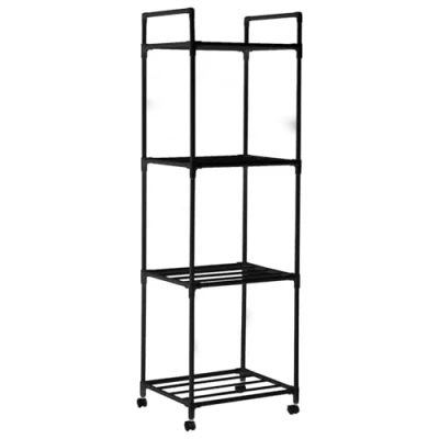 Image of NIHUIFDPY 4 Shelf Narrow Storage Unit with Wheels, Plastic &amp; Metal Shelving Unit, Kitchen, Standing Organiser, Multipurpose Shelves for Kitchen Bathroom Garage Bedroom Living Room