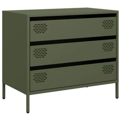 Image of vidaXL Sideboard Cabinet Olive Green Cold Rolled Steel 3 Drawers Modern Highboard For Bedroom, Living Room, Office