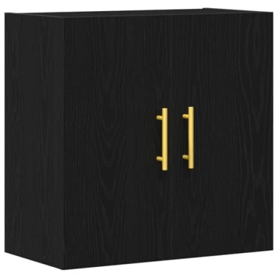 Image of vidaXL Wall Cabinet Black Oak, Medium, Engineered Wood, Metal Handles, 2 Door Storage for Living Room/Office