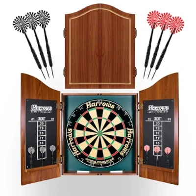 Image of Harrows Dart Board Set Pro’s Choice I Dartboard with 6 Darts Cabinet &amp; Scoreboard Professional Official Competition included