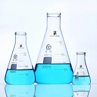 Image of Erlenmeyer Flask Borosilicate 3.3 Glass Graduated Conical Narrow Mouth Measuring Chemistry 25ml 3000ml (250ml)