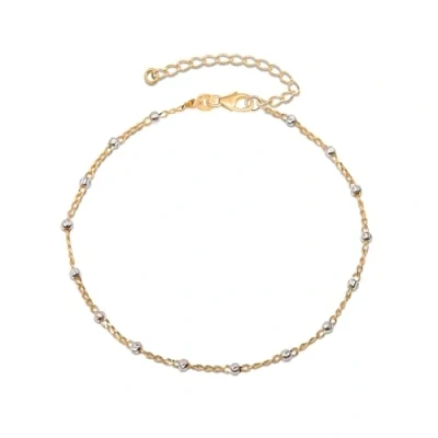 Image of Amberta Italian Sterling Silver Anklet for Women 925 Adjustable Ankle Bracelets Beaded Heart Summer Jewellery: Two Tone Dots