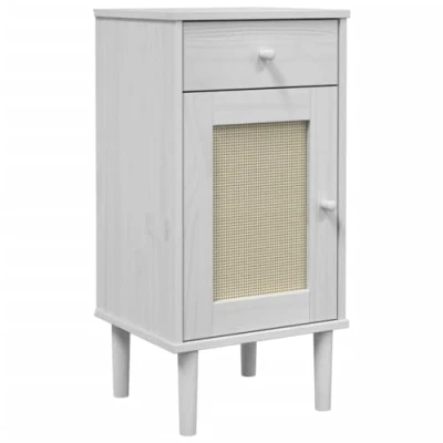 Image of vidaXL Bedside Cabinet SENJA Rattan Look White 40x35x80 cm Solid Wood Pine