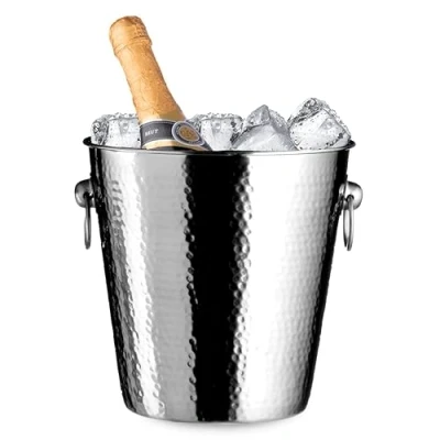 Image of Premier Housewares Metallic Champagne Ice Bucket Silver Wine with Handles Metal for Champagne, Wine, Beverages Stainless Steel Cooler