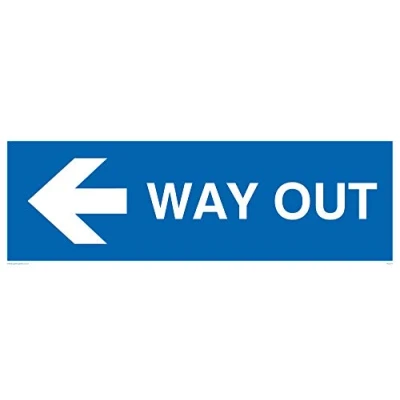 Image of Viking Signs IA5314 L31 1M &quot;Way Out (Arrow Left)&quot; Sign, Plastic, 1 mm Semi Rigid, 100 H x 300 W