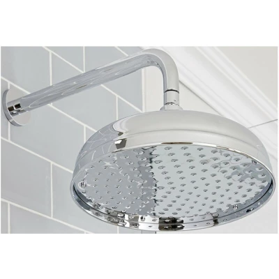 Image of Milano Elizabeth Traditional 300mm Round Apron Rainfall Shower Head Wall Mounted Arm Chrome