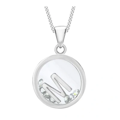 Image of Tuscany Silver Women&#039;s Sterling Floating Cubic Zirconia M Round Pendant on Curb Chain of Length 46 cm/18 Inch