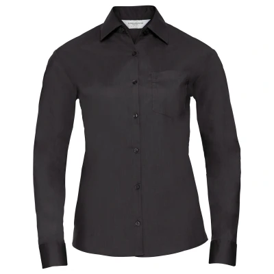 Image of Russell Athletic Collection Womens/Ladies Poplin Easy Care Long Sleeved Formal Shirt (Black) Size 2XL