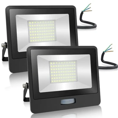 Image of EXTRASTAR 50W Security Outdoor Lights Motion Sensor, 4280 Lumen, 241W Equivalent, IP65 Waterproof LED Floodlight with PIR, 6500K Cold White Flood Light Sensor for Backyard, Garage, Pack of 2