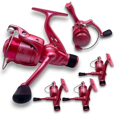 Image of 3 NGT CKR30 Pink Carp Coarse Fishing Reel Float Spinning 8lb Line Womens Girls
