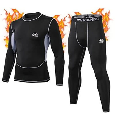 Image of MeetHoo Men&#039;s Thermal Underwear Set, Compression Base Layer Sports Long Johns Fleece Lined Winter Gear Running Skiing Black L