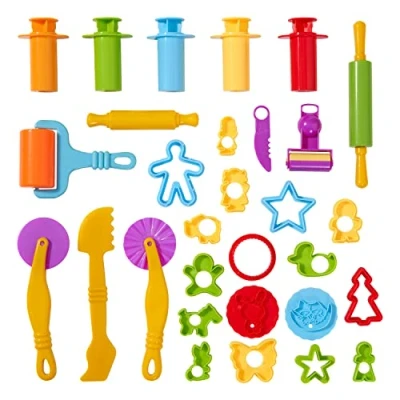 Image of THE TWIDDLERS 30 Playdough Clay Tools Cutters Kit &amp; Moulds for Kids, Plastic Modelling Accessories Set Perfect Indoor Activity