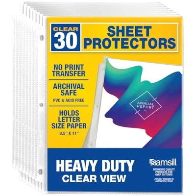 Image of Samsill Sheet Protectors, 8.5 x 11 Inch Page Protectors for3 Ring Binder, Heavy Duty, Clear Protector Letter Size, Top Loading, Acid Free, 30 Pack