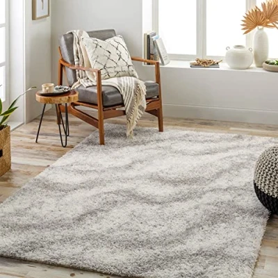 Image of Livabliss Dili Shaggy Rug Modern Berber Living Room 160x213 cm, Soft Rugs for Bedroom Neutral Boho Fluffy Rug, Easy Care Plush Thick Pile Large Cream and Dark Grey