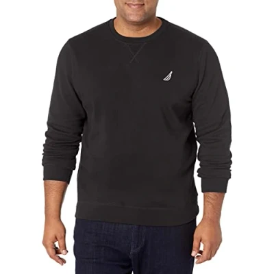 Image of Nautica Men&#039;s Basic Crew Neck Fleece Sweatshirt, True Black, Medium
