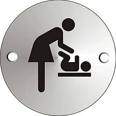 Image of Seco Mother and Baby Pictogram Sign, 72mm Diameter 1.5mm Satin Anodised Aluminium