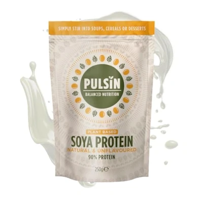 Image of Pulsin Unflavoured Vegan SOYA Protein Powder 250g 9g Protein, 0.1g Carbs, 39 Kcals Per Serving Gluten Free, Palm Oil Free &amp; Dairy