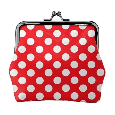 Image of Cute Polka Dot Printed Coin Purse For Women Wallet Bag Pu Leather Change Pouch Kiss Lock Vintage Pouch, Dot, One Size,