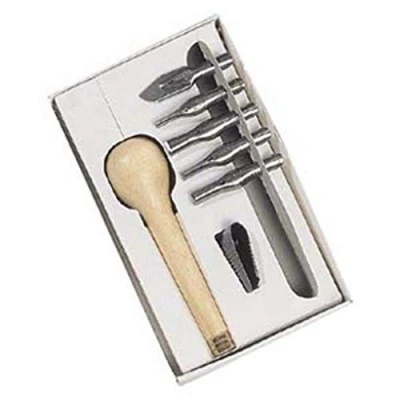 Image of Brause Ref 891B Linocut Beginners Initiation Set 1 x Wooden Handle, 5 Gouge Nibs, Extractor Discover the Basics of Printing Technique
