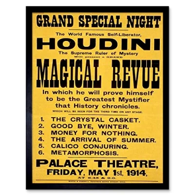 Image of Wee Blue Coo Houdini The Magician Vintage Advertising Art Print Framed Poster Wall Decor 12X16 Inch