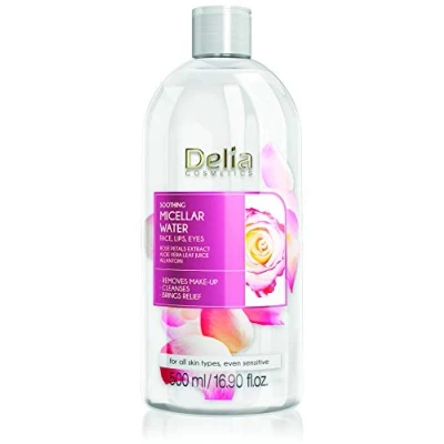 Image of Delia Cosmetics Soothing Micellar Water Facial Cleanser with Rose Petal Extract &amp; Allantoin Clean, Soft, Fresh Calm Face Skin for Dry, Dehydrated 500ml