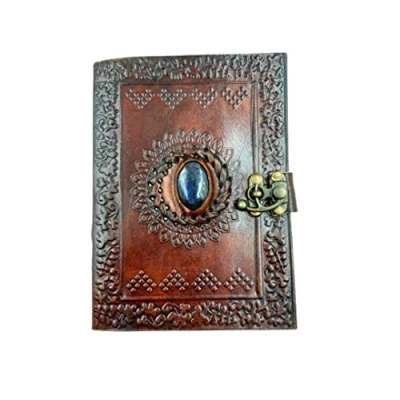 Image of OVERDOSE Lapis Stone Journal With Brass C Lock Handmade for Students, Office Bound Leather men &amp; women Sketchbook Notebook Diary 5 x 7 inches 12 17 cm A6