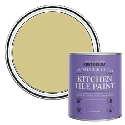 Image of Rust Oleum Green Water Resistant Kitchen Tile Paint in Gloss Finish Wasabi 750ml