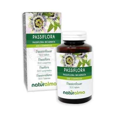 Image of Passionflower (Passiflora incarnata) herb with Flowers Naturalma 150 g 300 Tablets Food Supplement Natural and Vegan