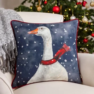 Image of Evans Lichfield Christmas Goose Piped Cushion Cover