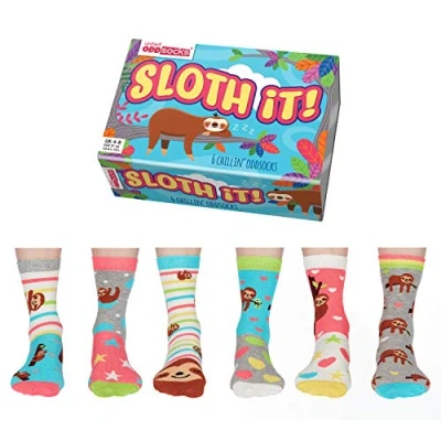 Image of United Odd Socks 6 Packmottomotive Socks, Women&#039;s, Size: 3,5 7,5, Sloth it