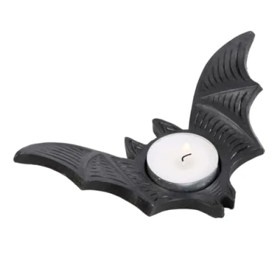 Image of Gothic Bat Tealight Candle Holder Halloween Spooky Decor, Metal Stand, themed Home Accessories