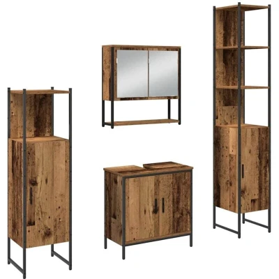 Image of vidaXL 4 Piece Bathroom Furniture Set Old Wood Engineered